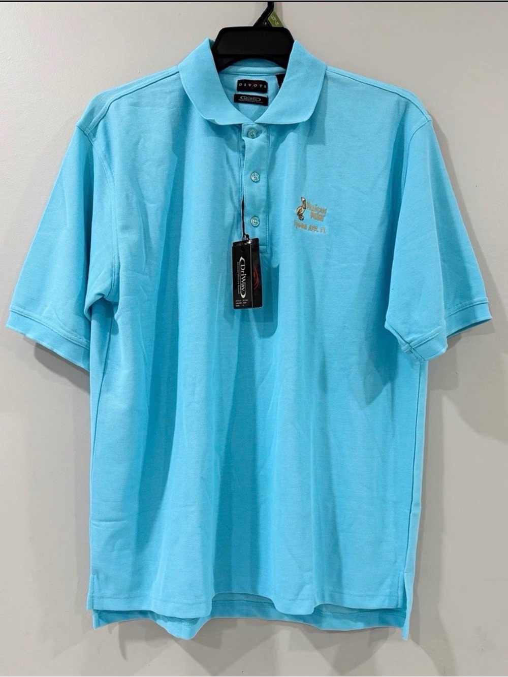 Divots DriWay Moisture Wicking Golf Polo Shirt Men’s L Aqua Pelican Logo